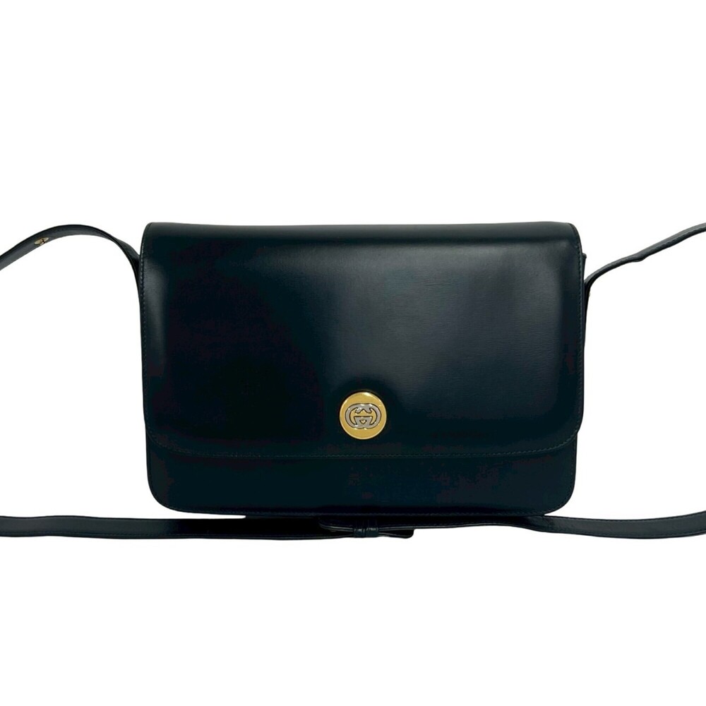 GUCCI (Old Gucci) GG Logo Leather Mini Shoulder Bag/Pouch, Navy Blue, 61408